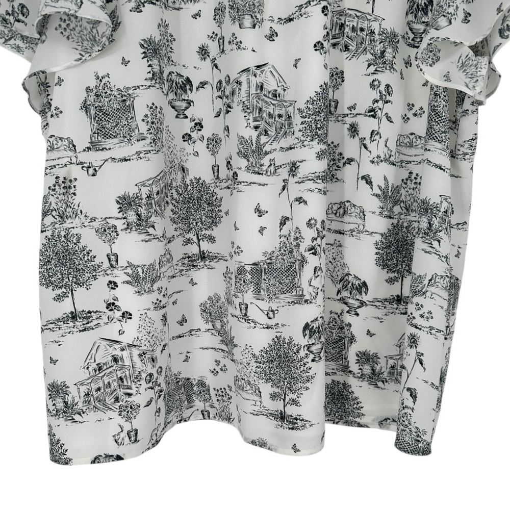 Sugarlips Renzo Toile Ruffle Blouse Short Flutter Sleeves size 2X Keyhole V Neck - Picture 5 of 11